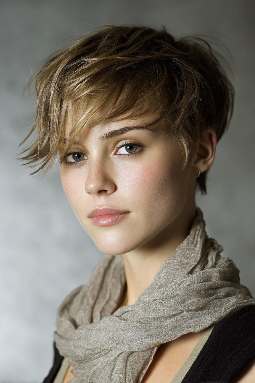 Choppy Textured Pixie with Side-Swept Fringe for Everyday