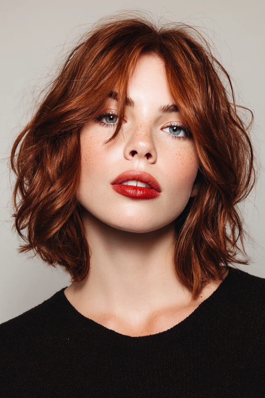 Choppy, Tousled Lob with Soft Curtain Bangs for Texture