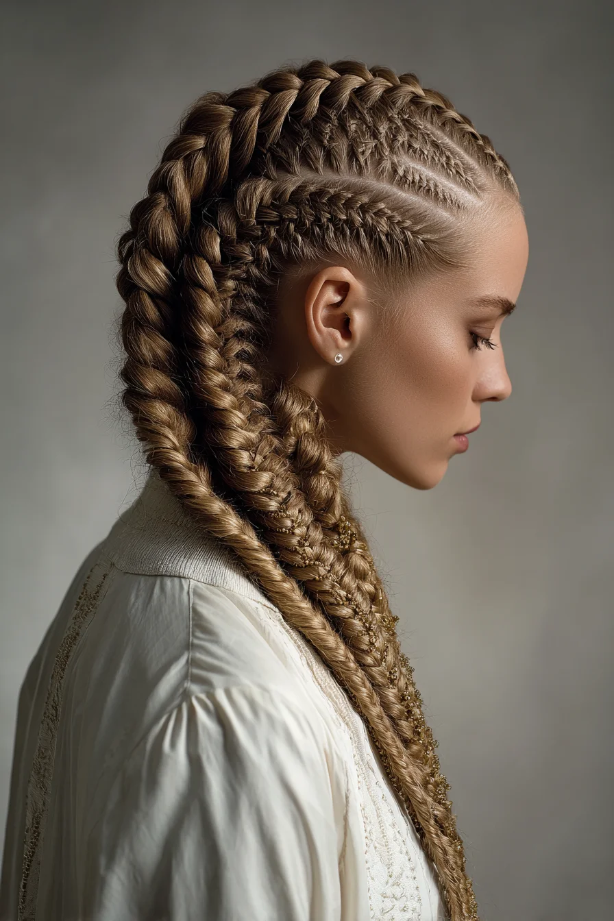 Chunky and Micro Braids Pulled Into Sculptural Cornrows