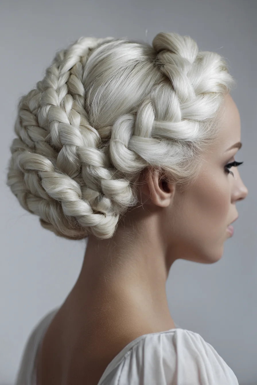 Chunky Braided Crown Updo for Weddings and Events
