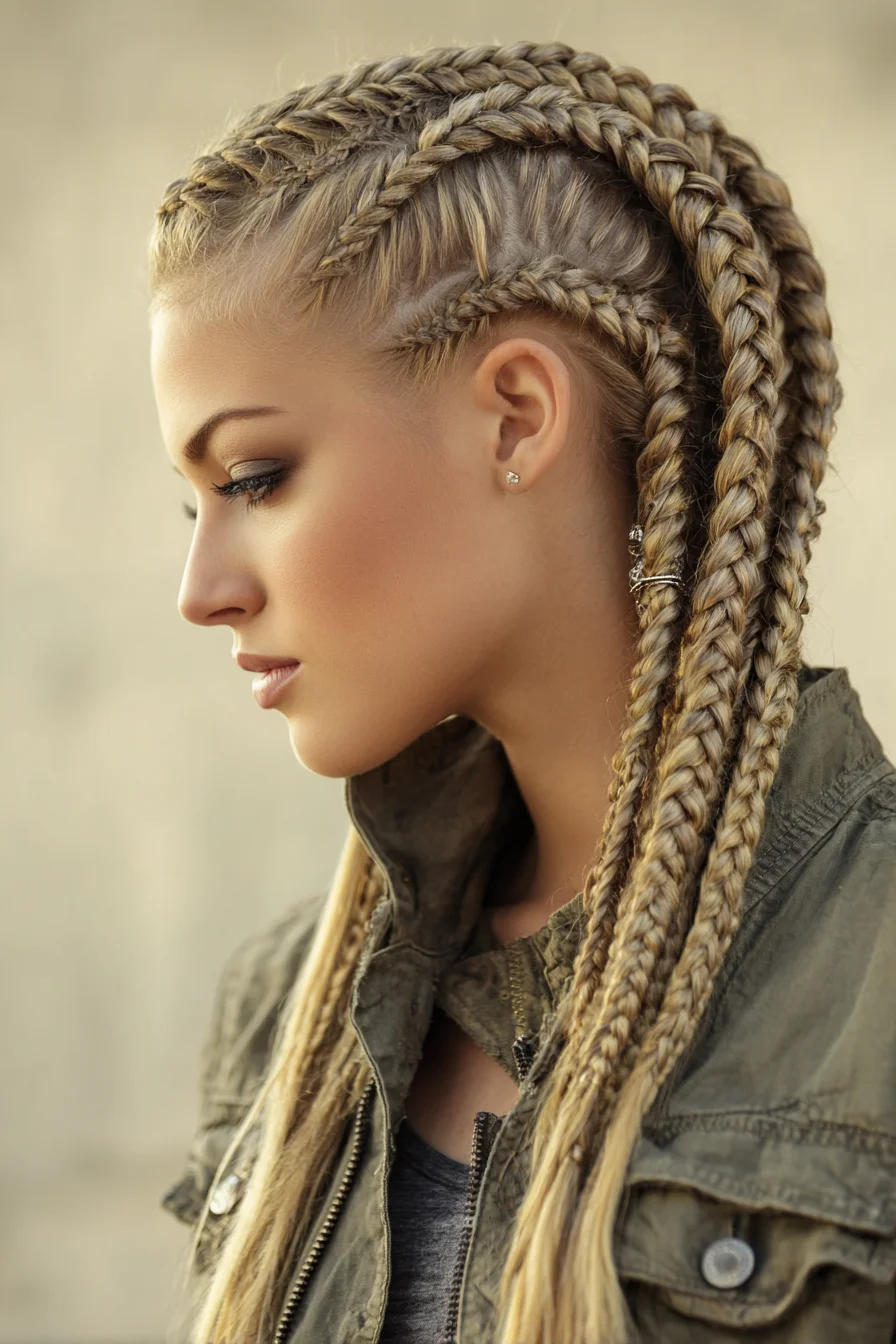 Chunky Cornrow Braids with Mixed-Size Blonde Plaits