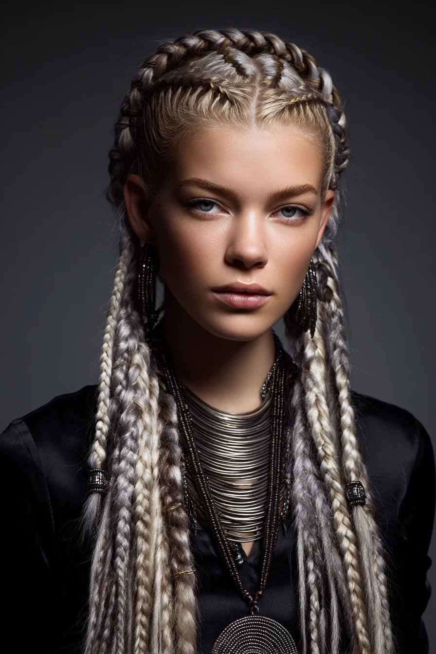 Chunky Cornrows Into Long Mixed-Size Braids with Cuffs