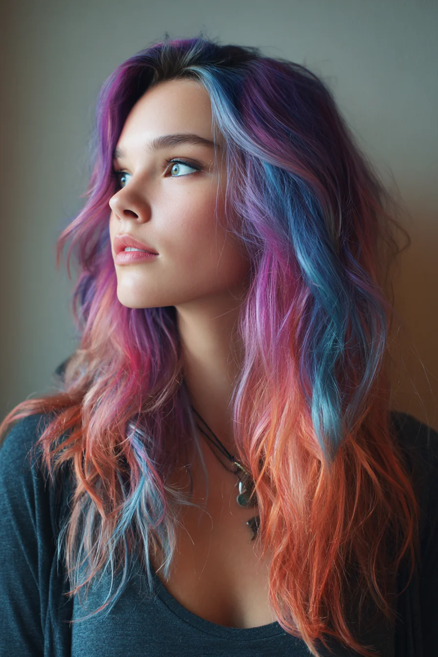 Chunky Rainbow Waves Sunset Orange to Periwinkle