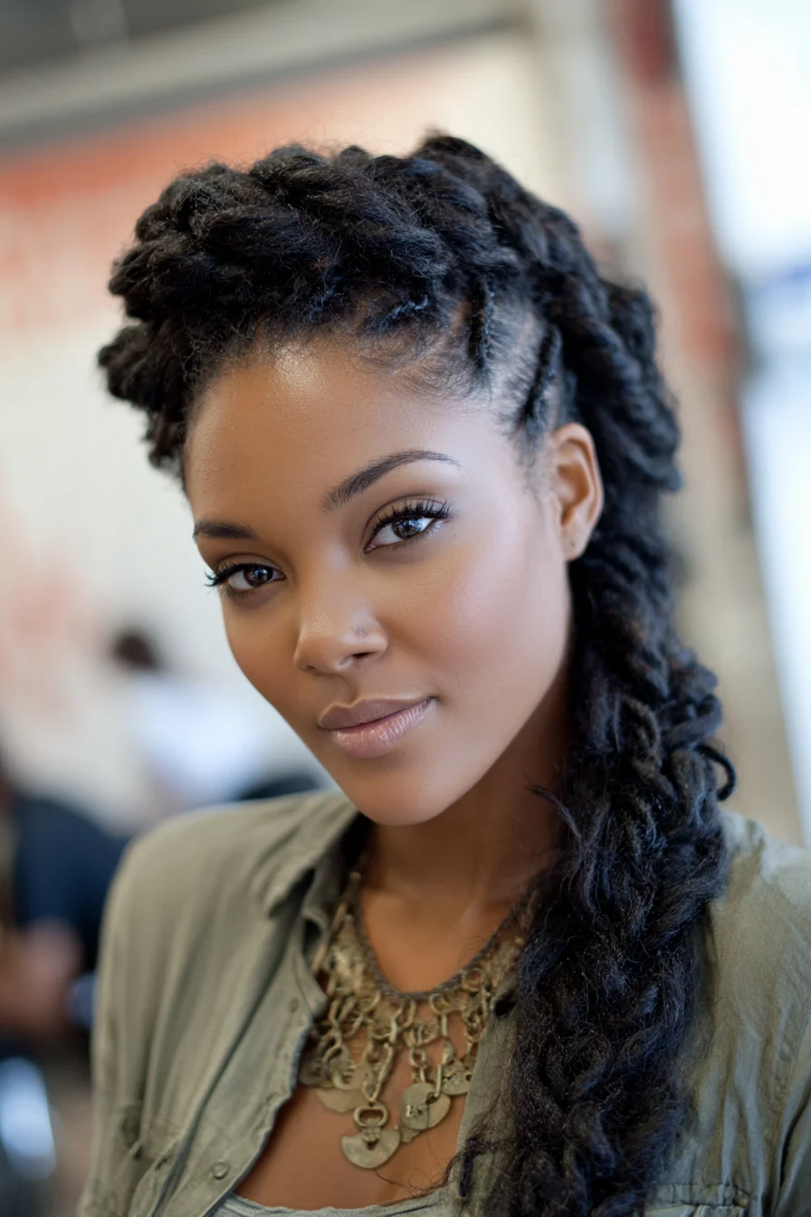 Chunky Twisted Side Ponytail for Natural Textured Hair