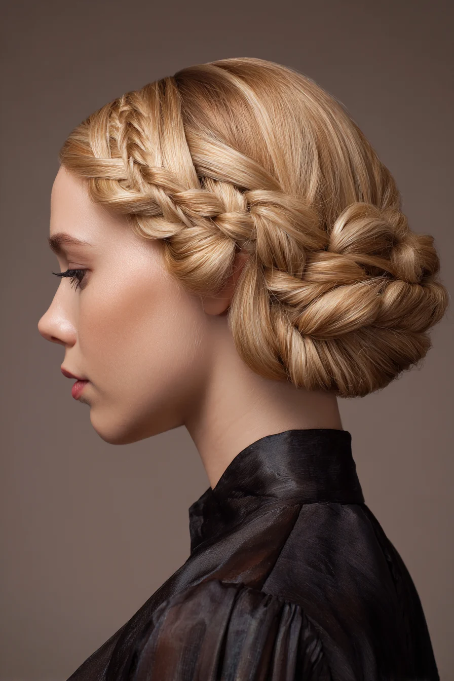 Crown Braid into Low Braided Bun for Formal Events