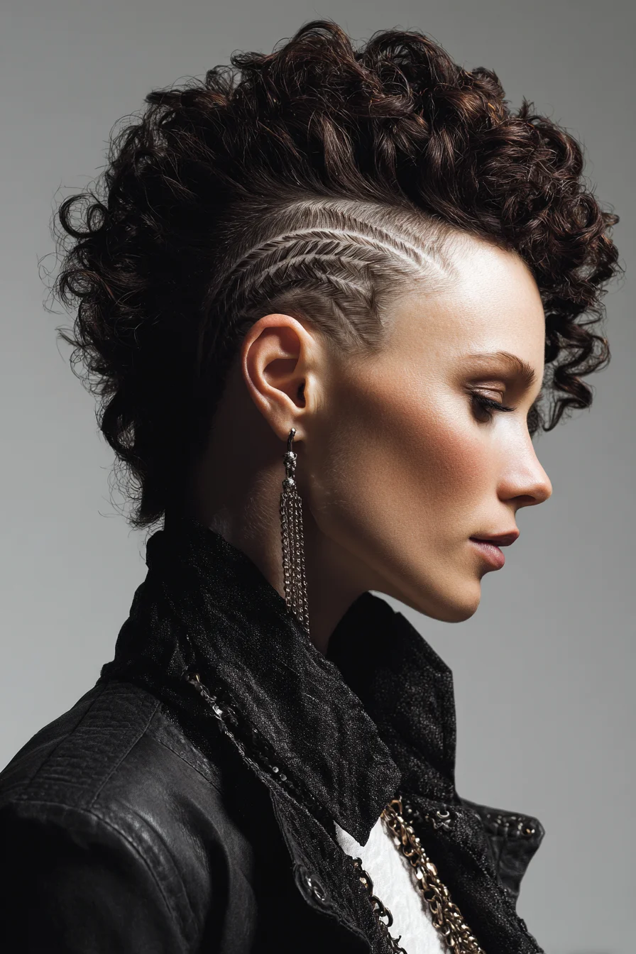 Curly Fauxhawk with Intricate Side Braids Edgy Chic