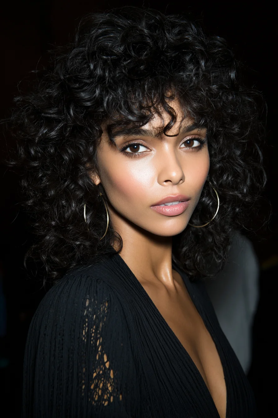 Curly Shag with Soft Curtain Bangs for Effortless Volume