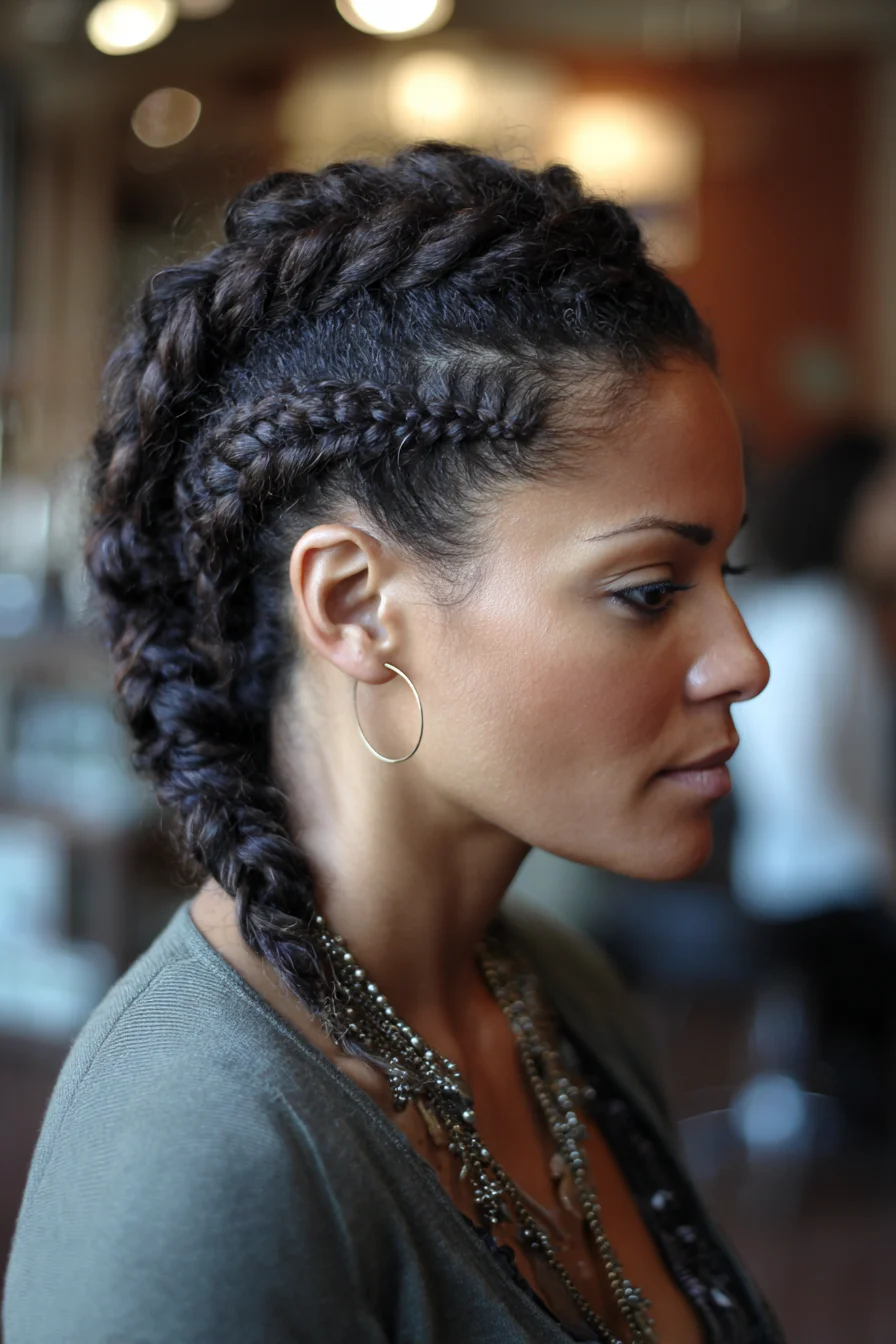 Double Dutch Braids Pulled into a Low Fishtail