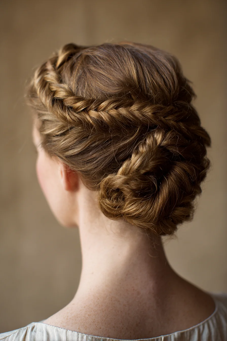 Double Rope Braided Crown Into a Messy Low Bun