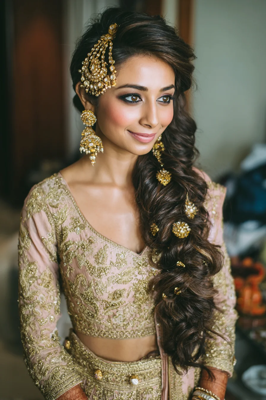 Draped Side Fishtail with Traditional Jewelry Accents