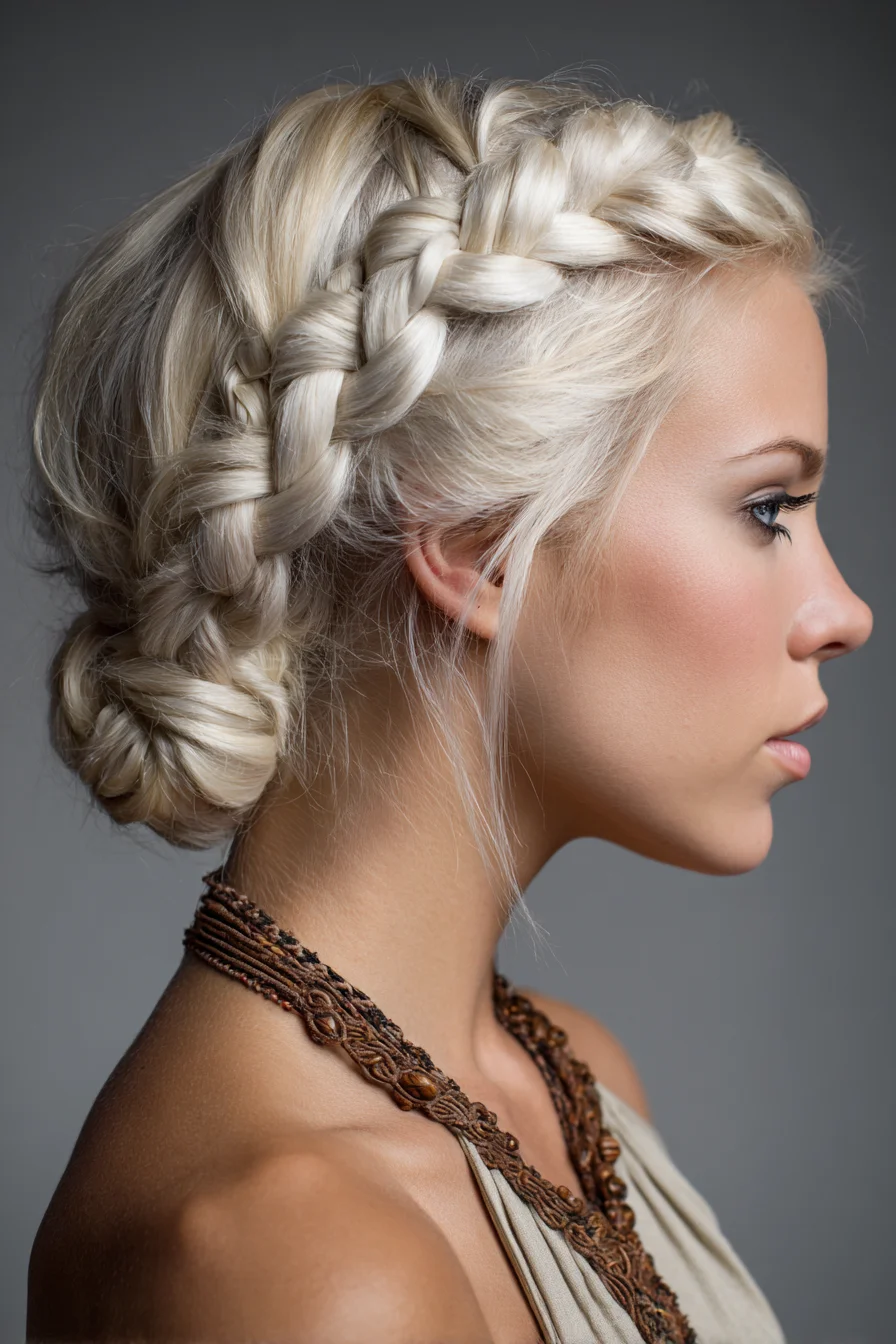 Dutch Crown Braid Pushed Into a Low Twisted Bun