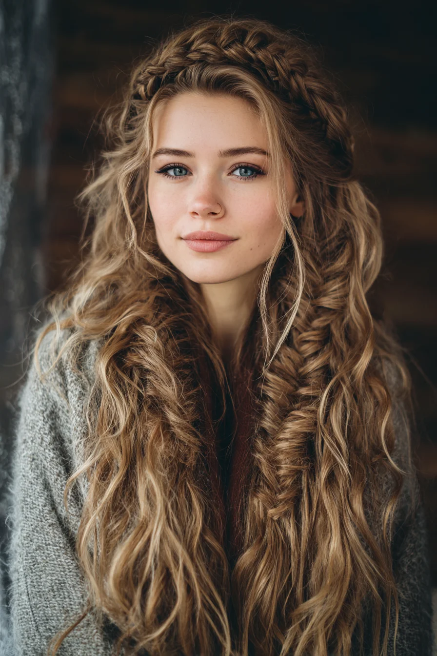 Easy Boho Crown Braid with Chunky Side Fishtail and Waves