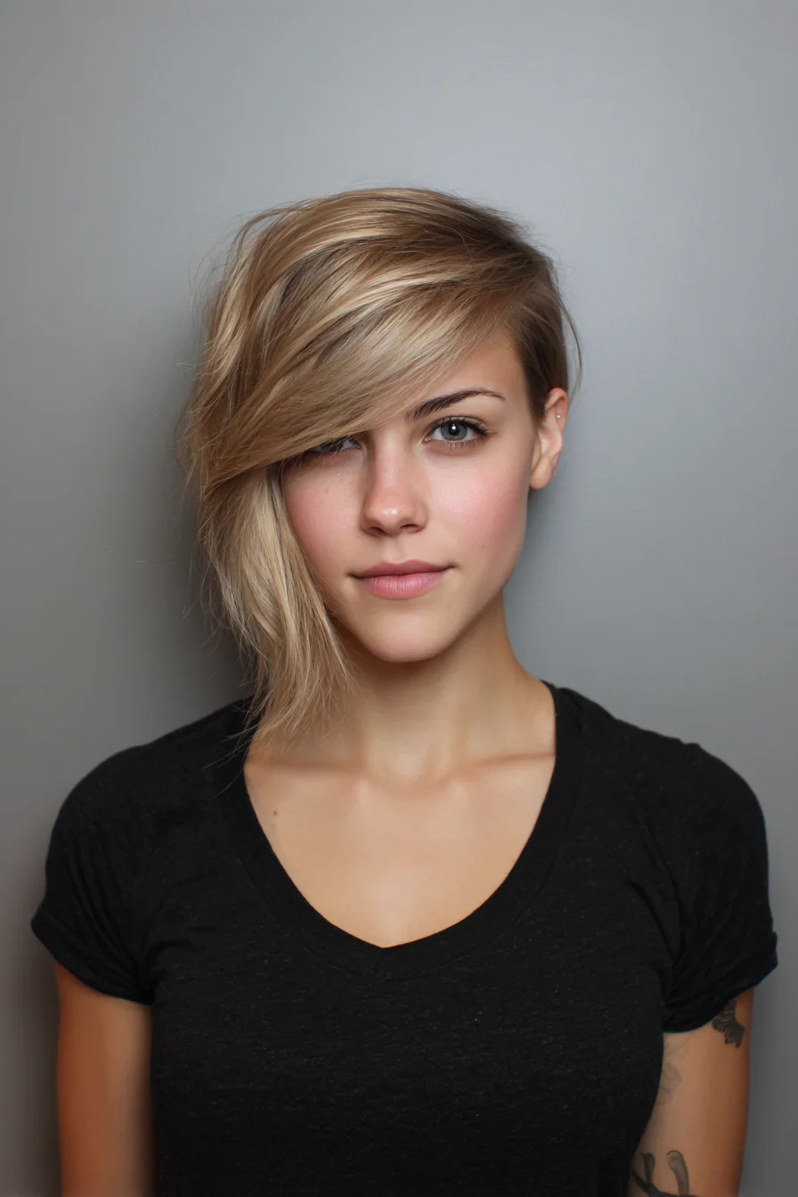 Edgy Asymmetrical Pixie Bob with Deep Side Fringe