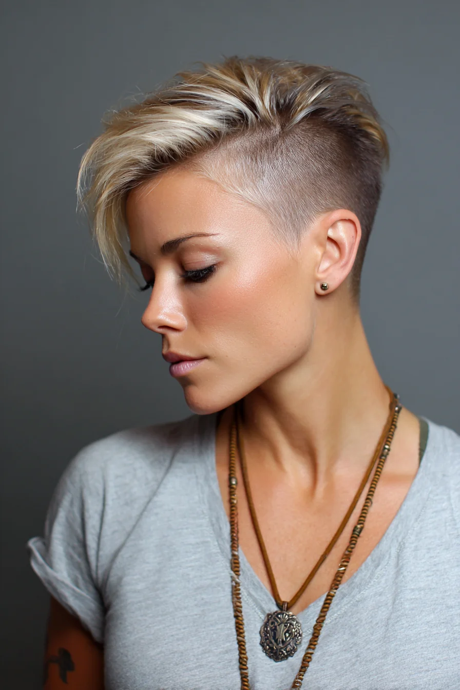 Edgy Blonde Undercut with Tousled Top for Feminine Edge