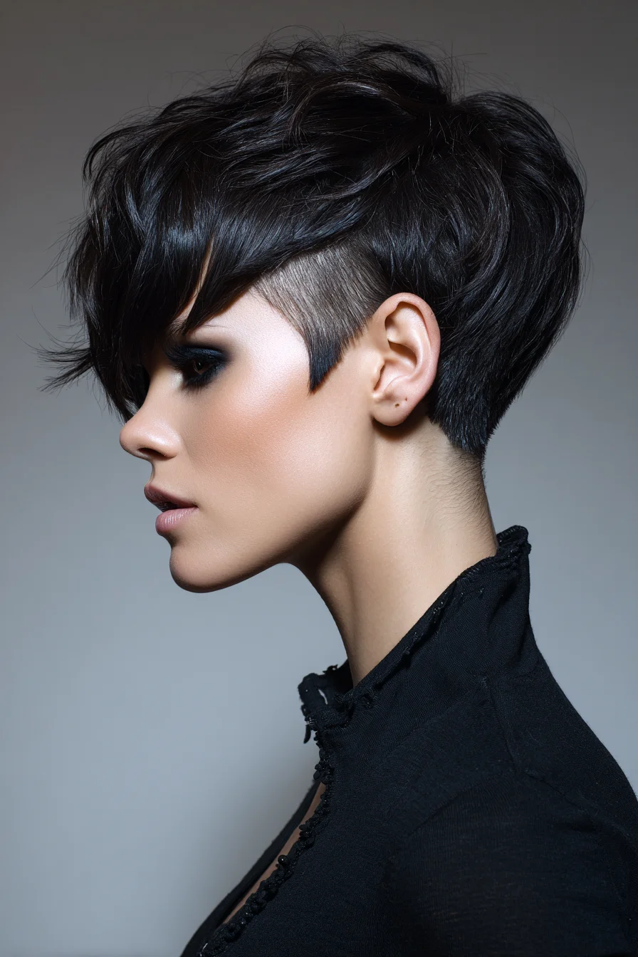 Edgy Textured Pixie with Undercut and Long Fringe