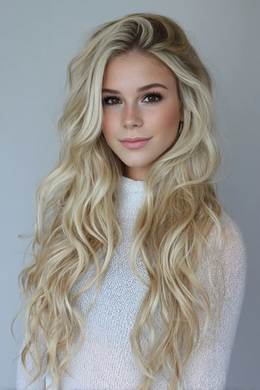 Effortless Beachy Blonde Waves with Face-Framing Layers