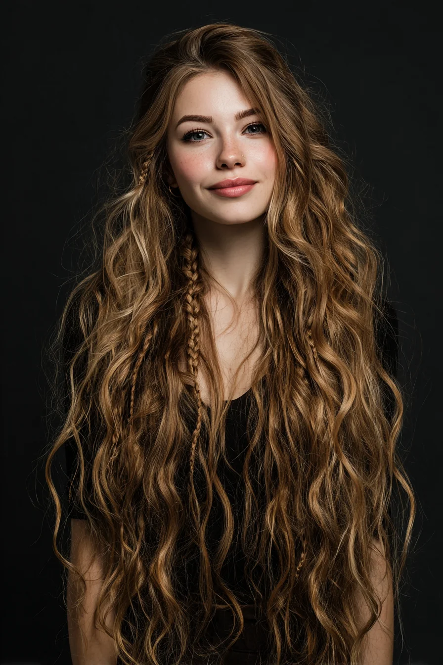 Effortless Beachy Waves with Tiny Braids for Long Hair