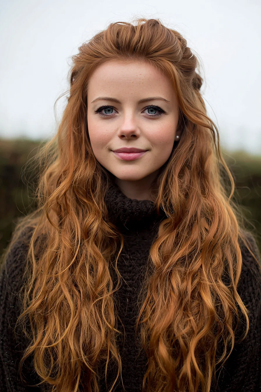 Effortless Half-Up Textured Waves for Long Hair