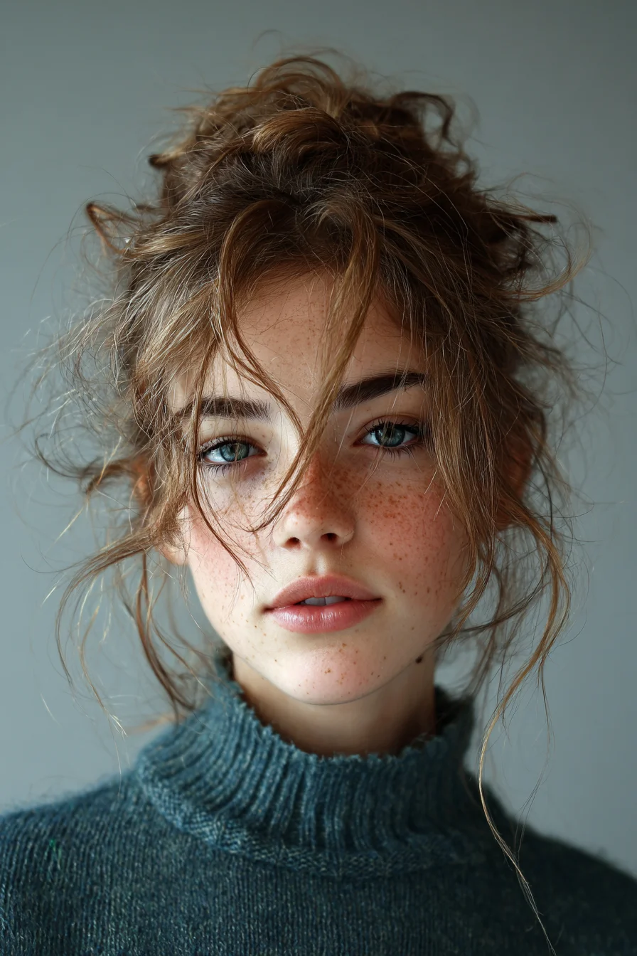 Effortless Messy Top Knot with Face-Framing Pieces