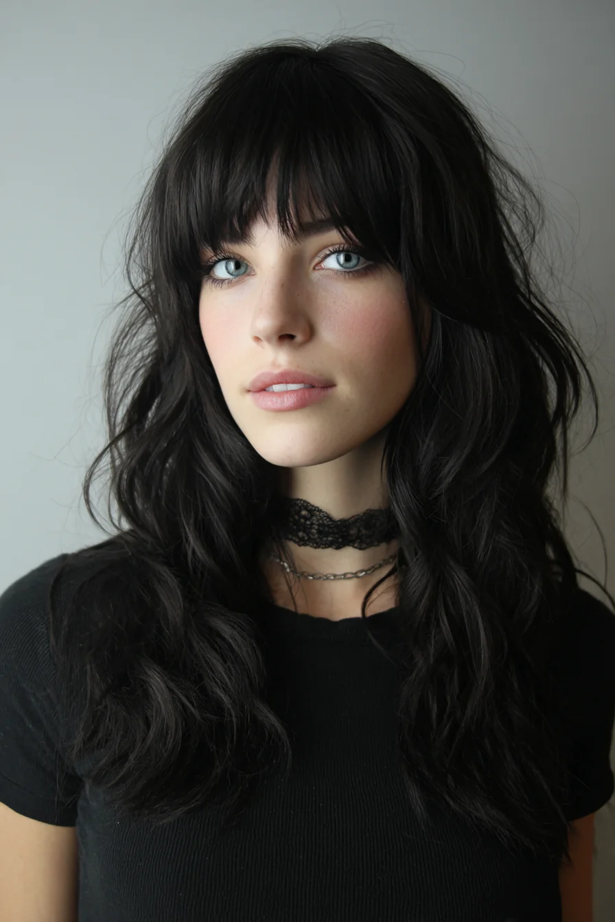 Effortless Textured Shag with Curtain Bangs for Medium to Thick Hair