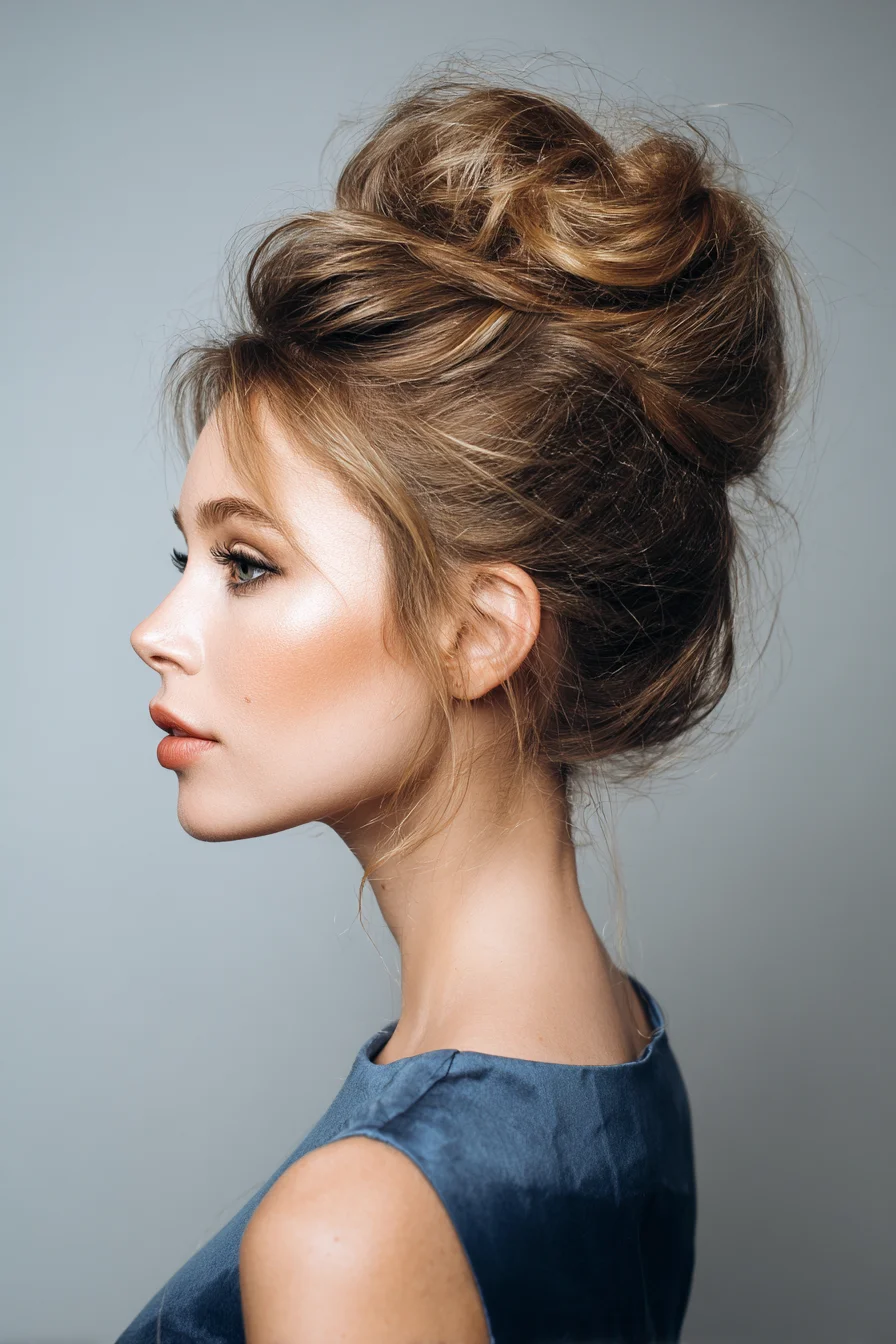 Effortless Voluminous Messy Bun with Soft Face-Framing Pieces