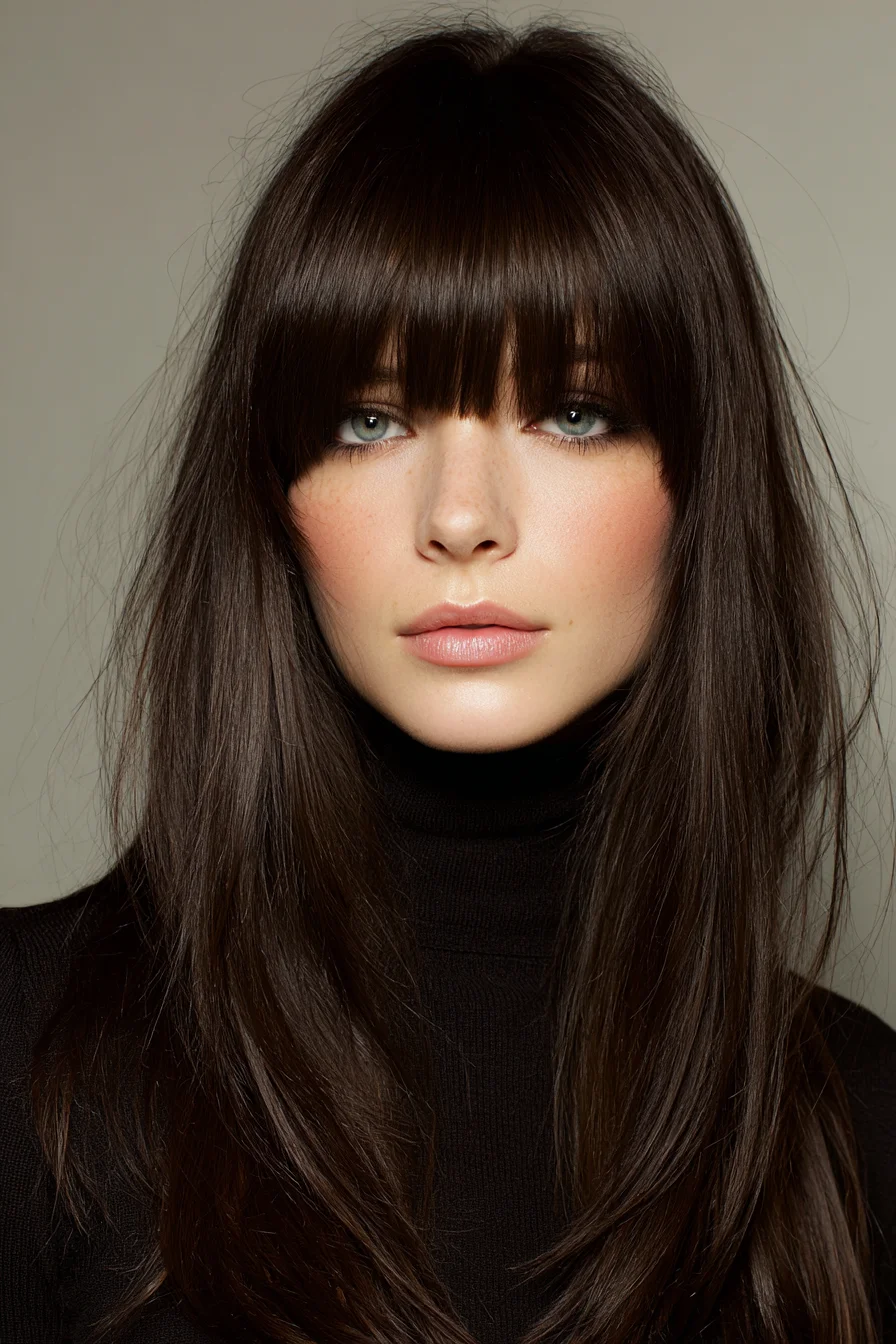 Everyday Long Layers with Thick Blunt Fringe and Texture