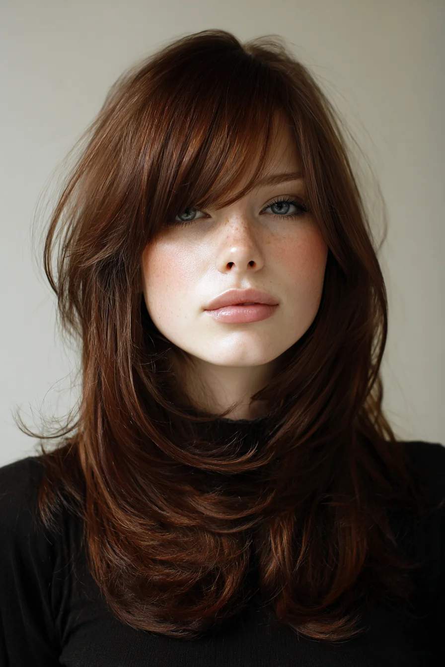 Face-Framing Layered Cut with Soft, Swept Bangs