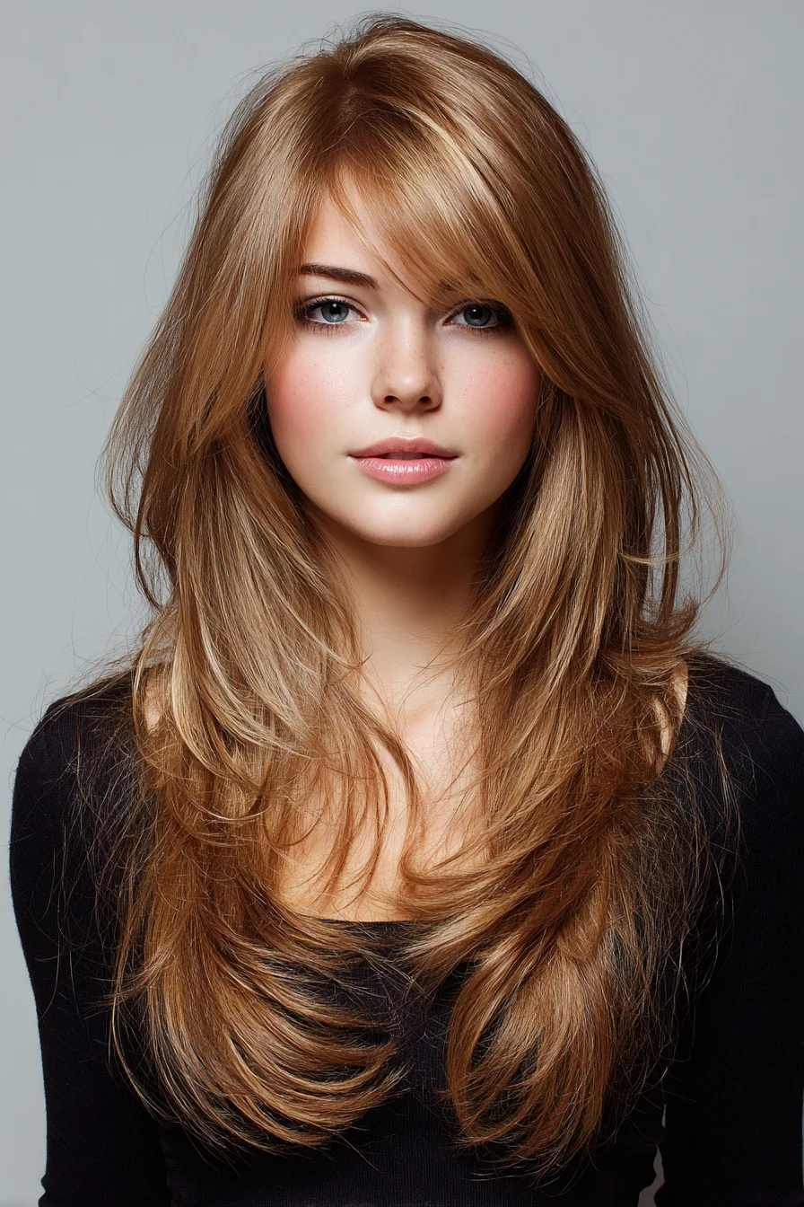 Face-Framing Layered Haircut with Soft Curtain Bangs