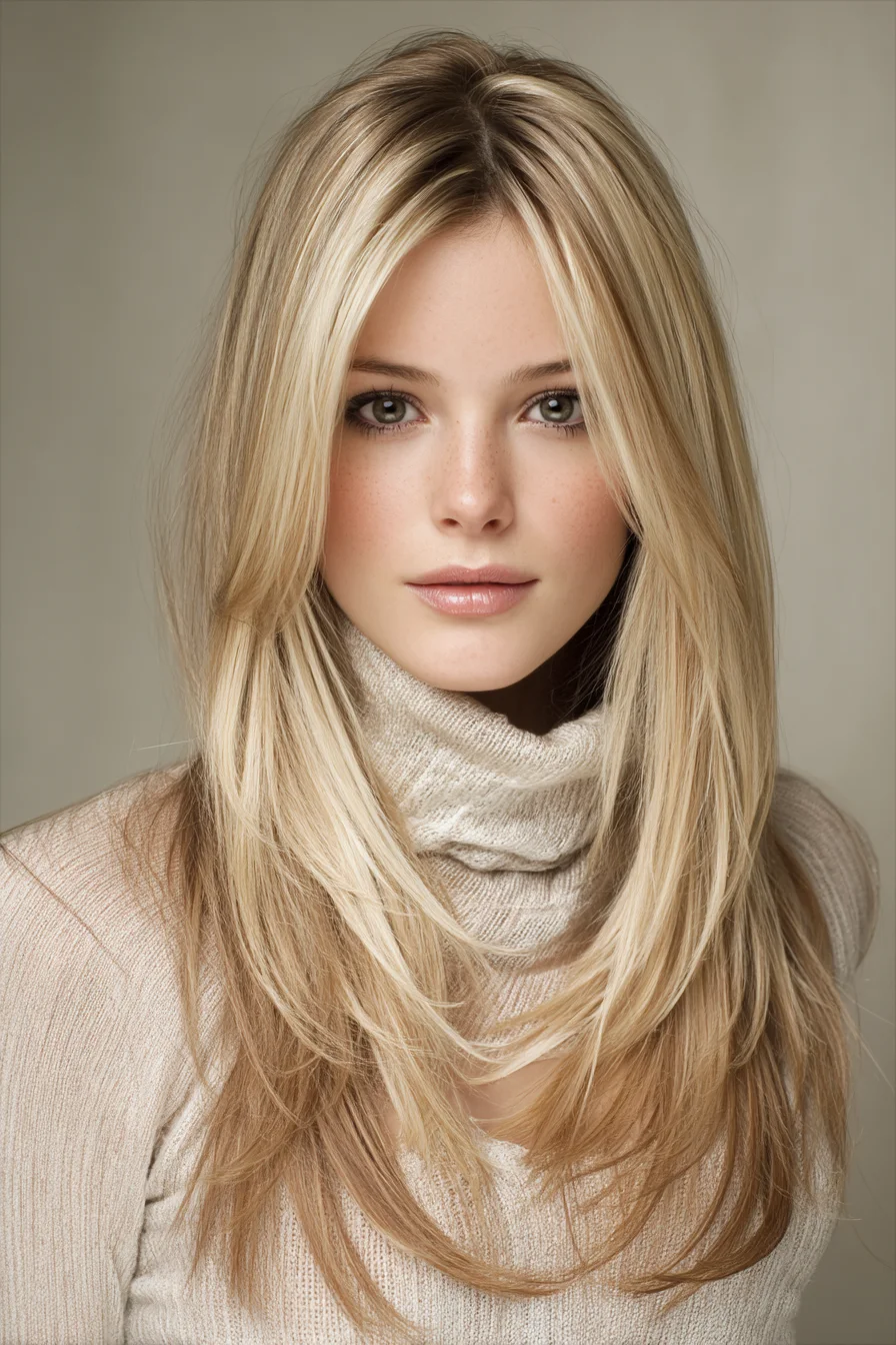 Face-Framing Layers with Curtain Bangs for Movement