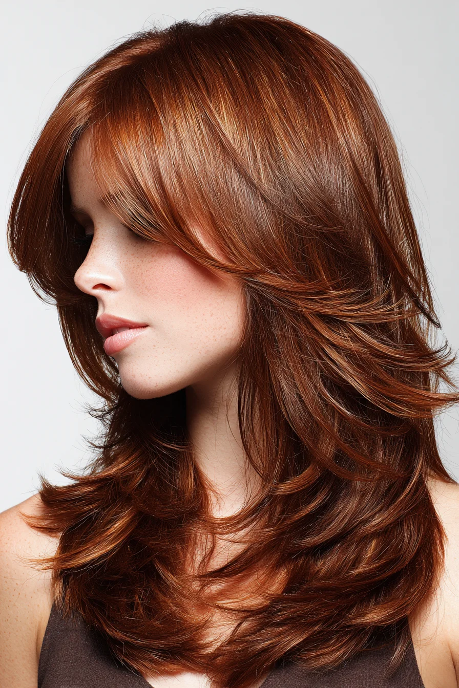 Feathered Layers with Curtain Bangs for Movement