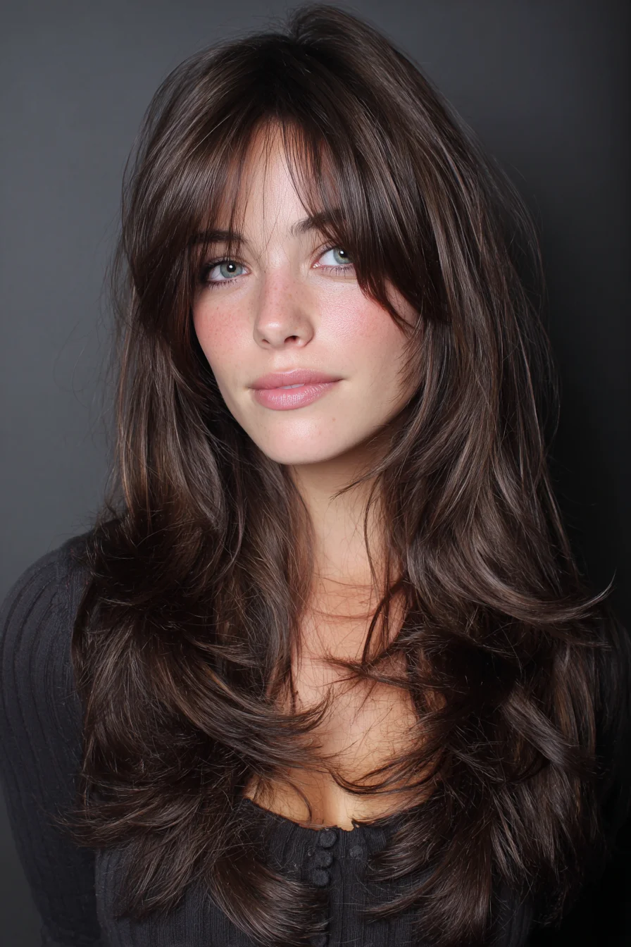 Feathered Layers with Curtain Bangs for Soft Volume