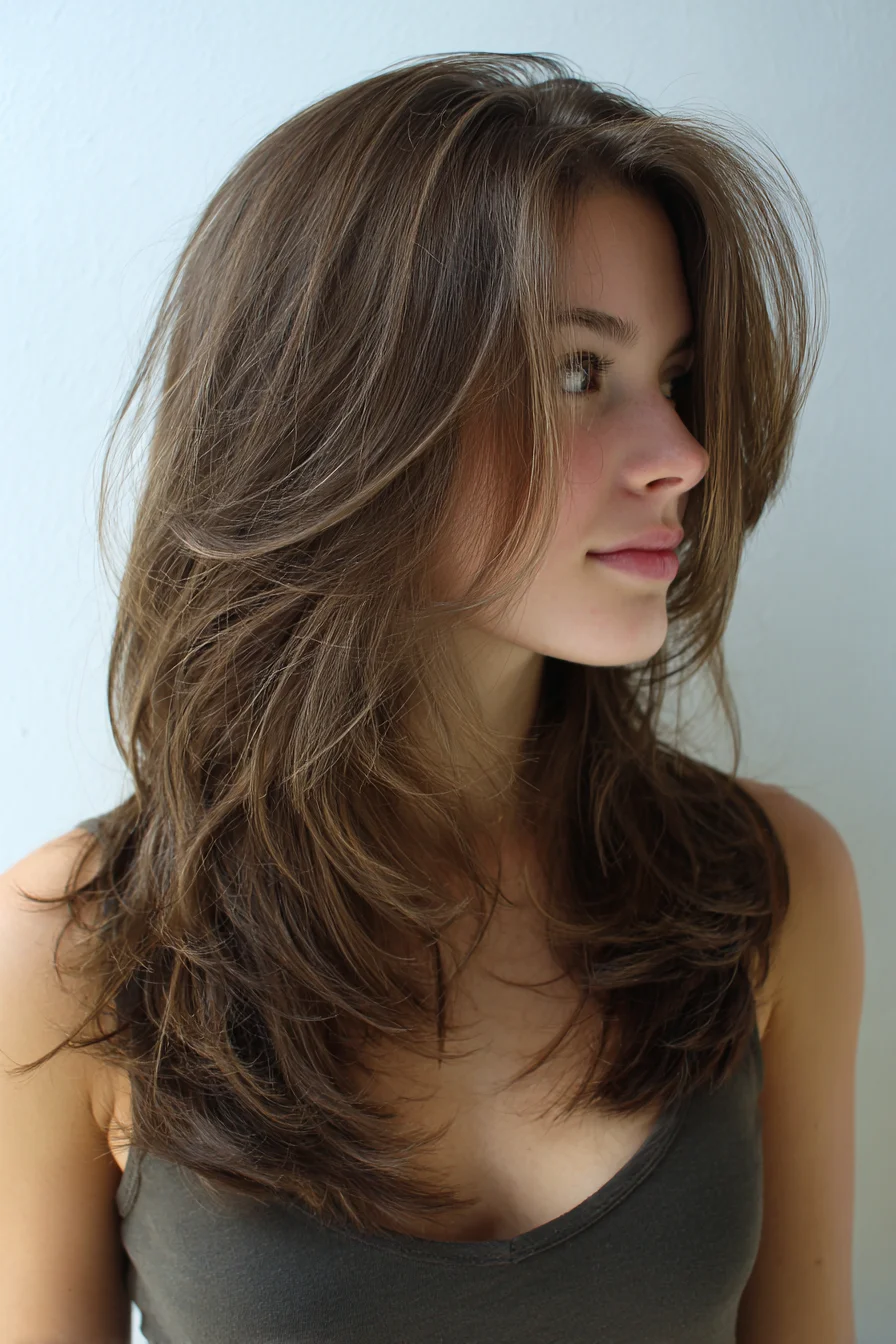 Feathered Layers with Soft Face-Framing Bangs