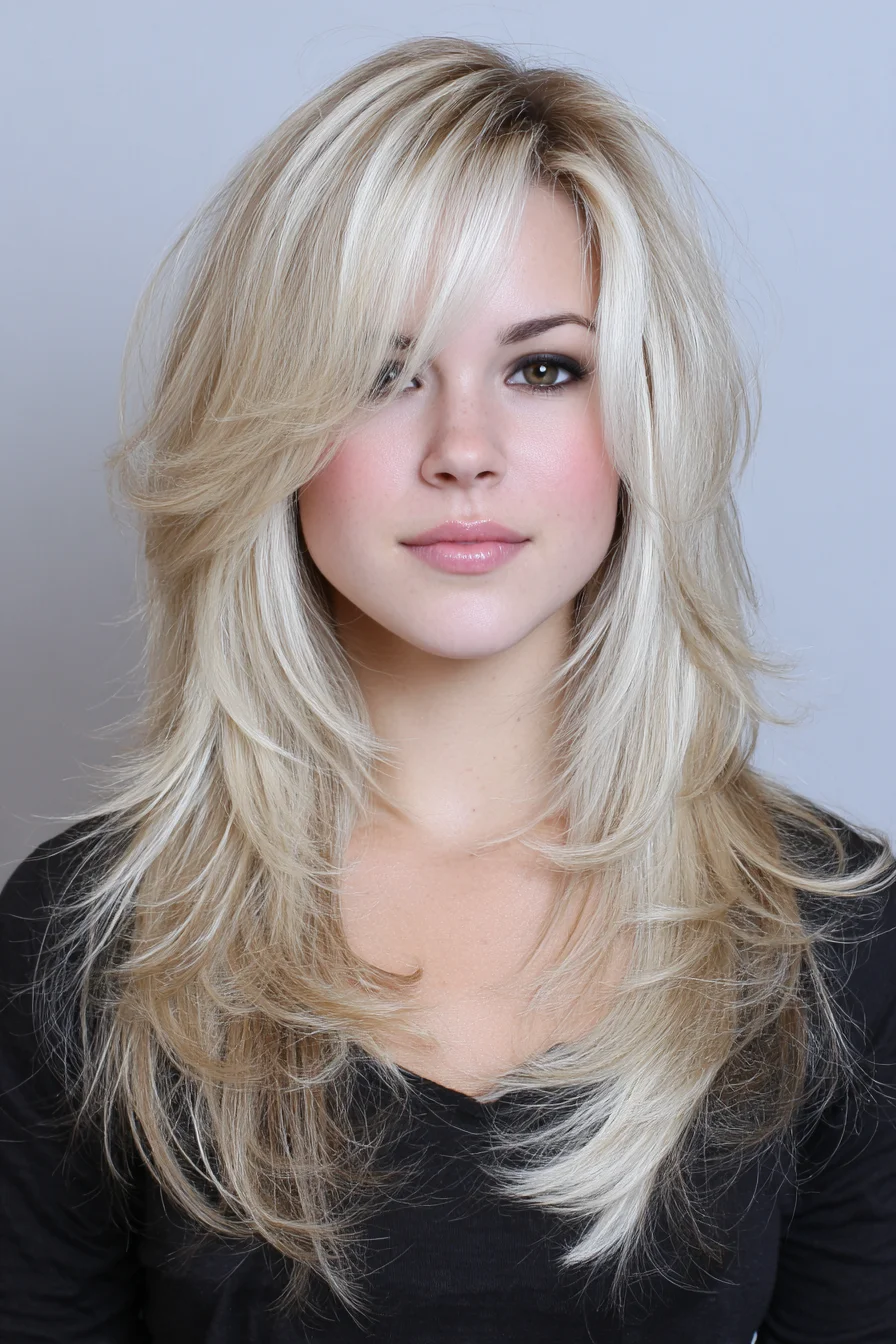 Feathered Long Layers with Curtain Bangs for Soft Volume