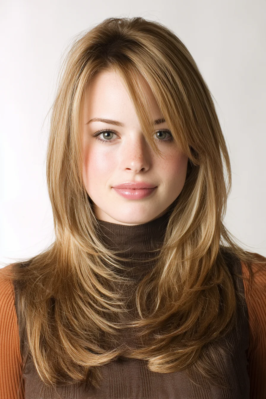 Feathered Long Layers with Soft Face-Framing Bangs