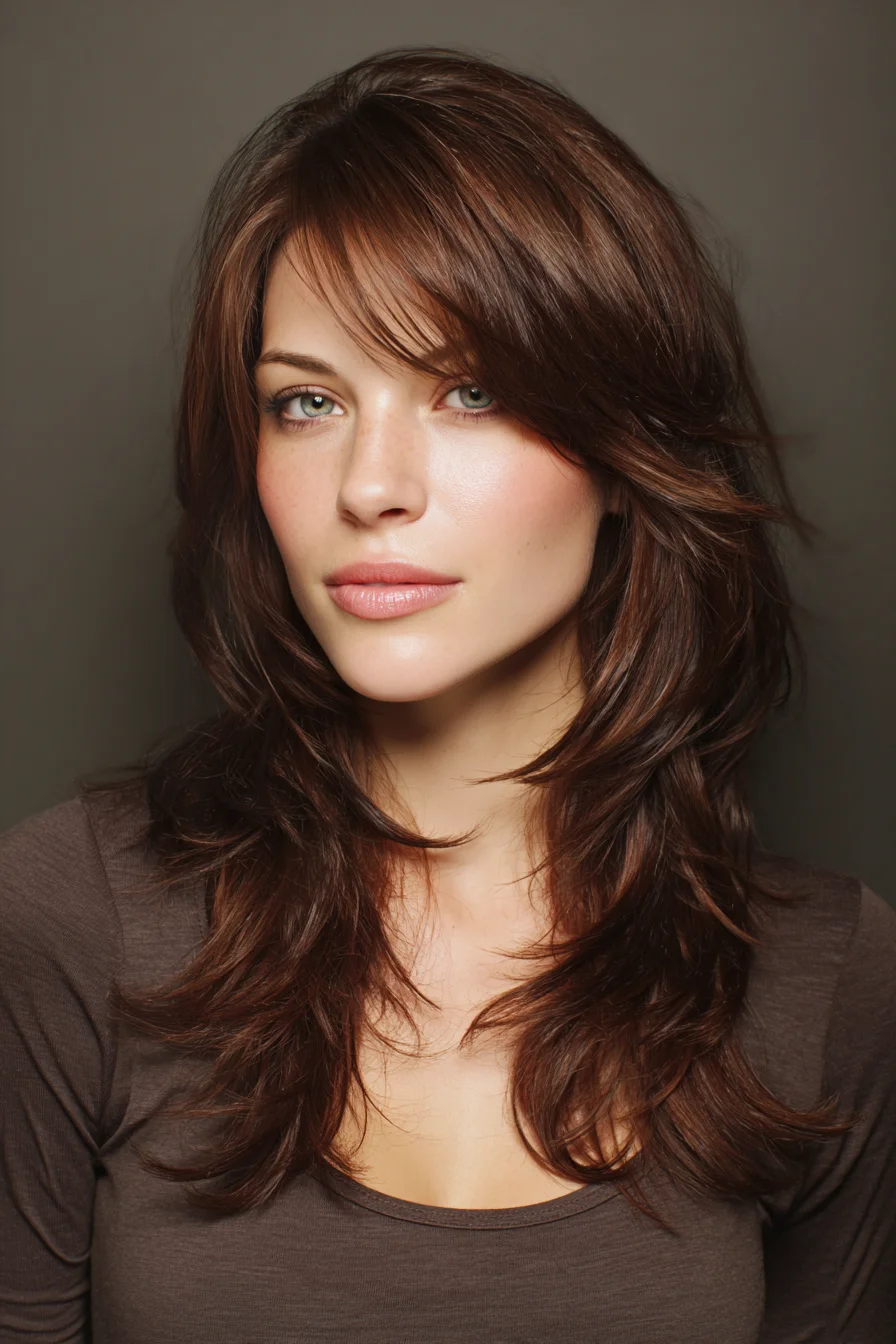 Feathered Medium Layers with Side-Swept Bangs