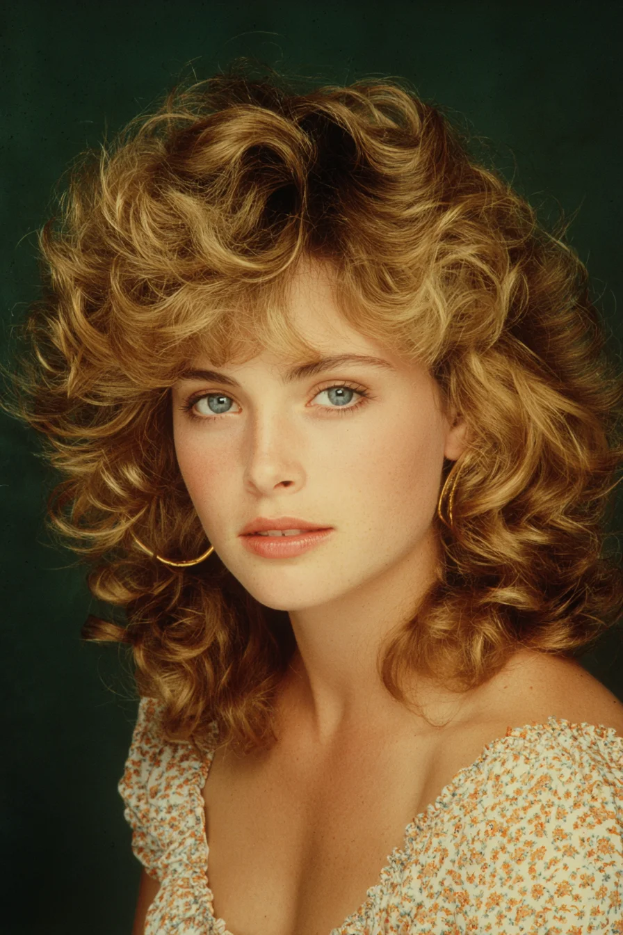 Feathered Voluminous Curls with Layered 80s Texture