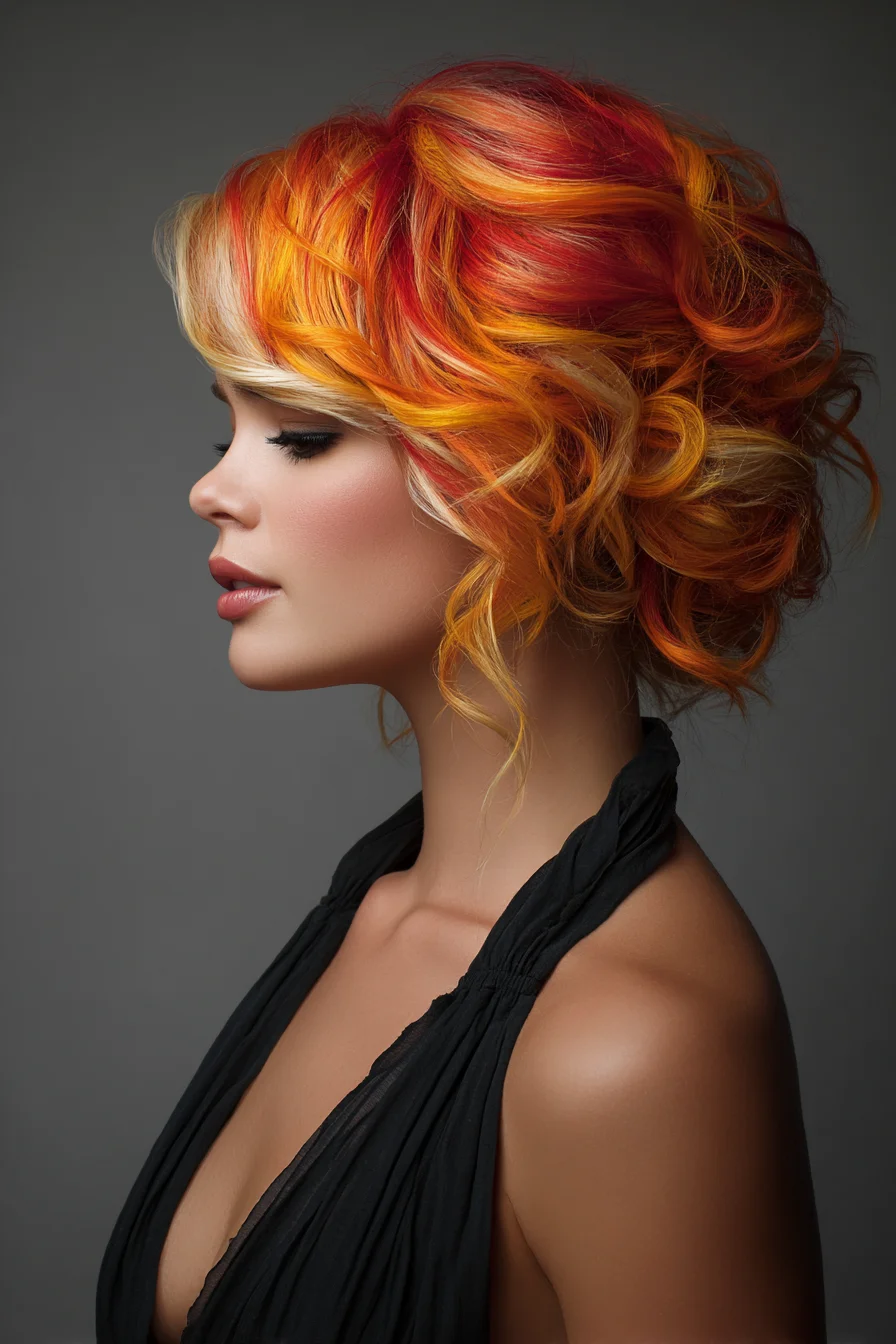 Fiery, Textured Updo with Soft Face‑Framing Pieces