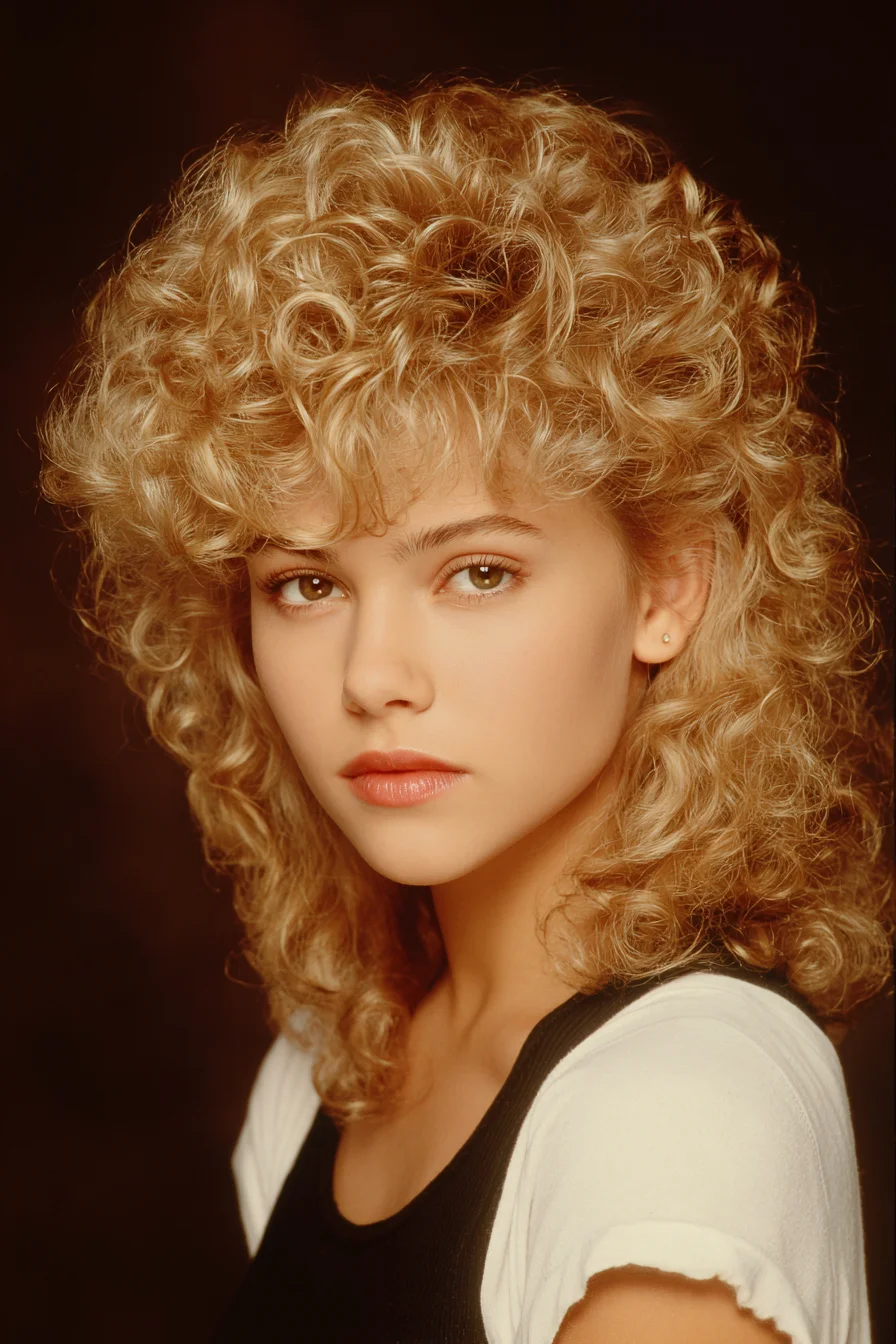 Full Curly Shag with Voluminous 80s Curls Soft Fringe