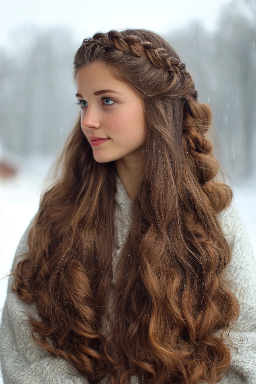 Half-Up Crown Braid Into Chunky Side Braid for Waves