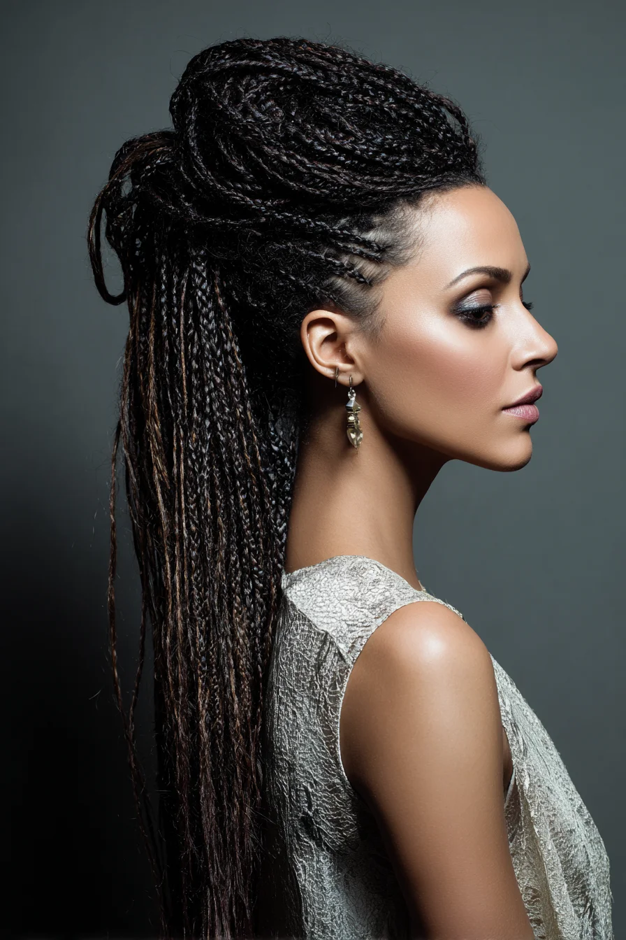 Half-Up High Bun with Long Micro-Braids for Events