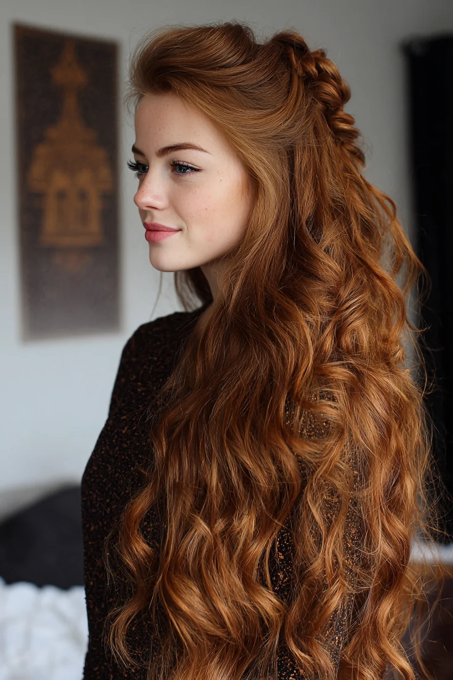 Half-Up Twisted Braid with Loose Beachy Waves, Soft and Romantic