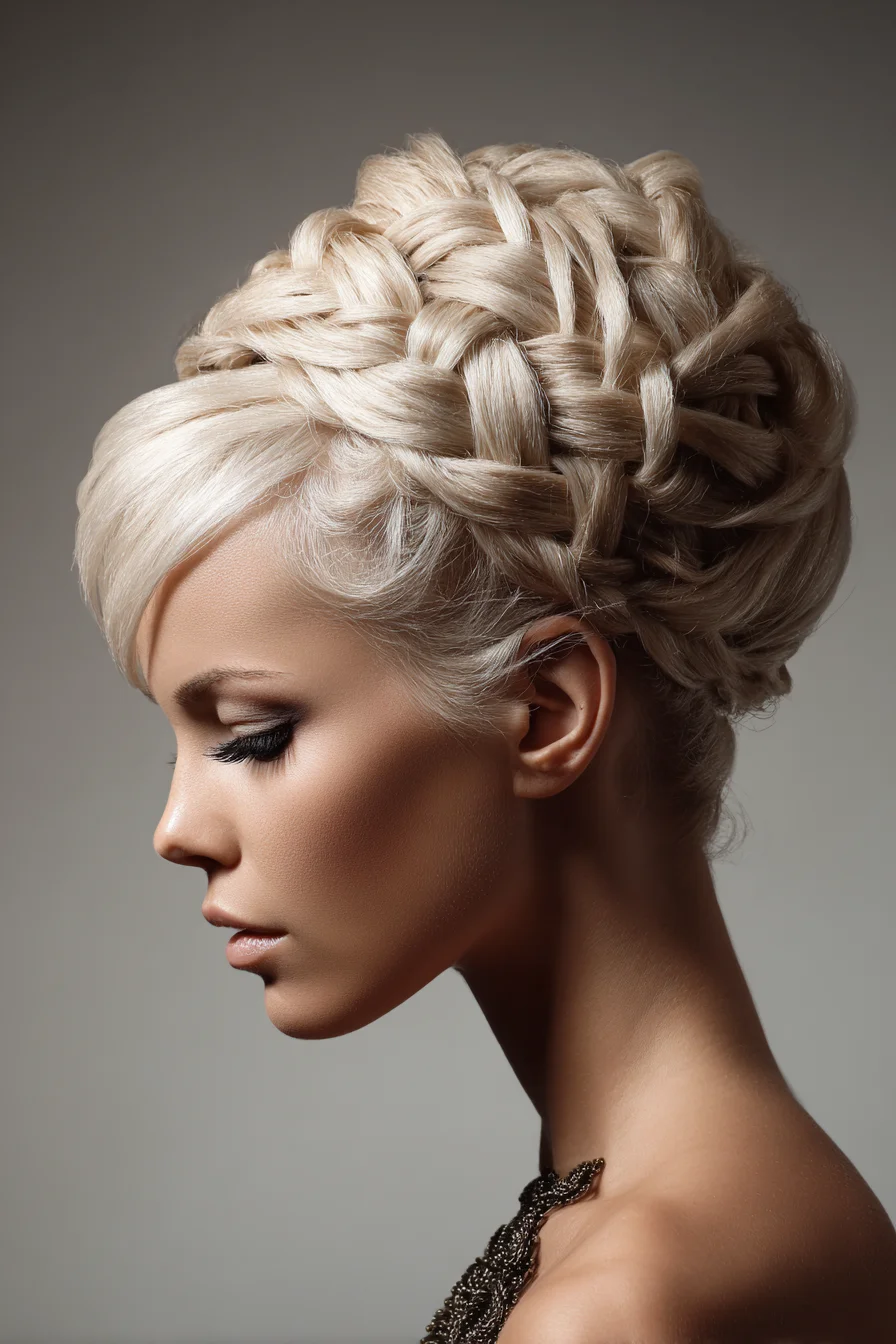 Intricate Braided Crown Updo for Weddings and Events