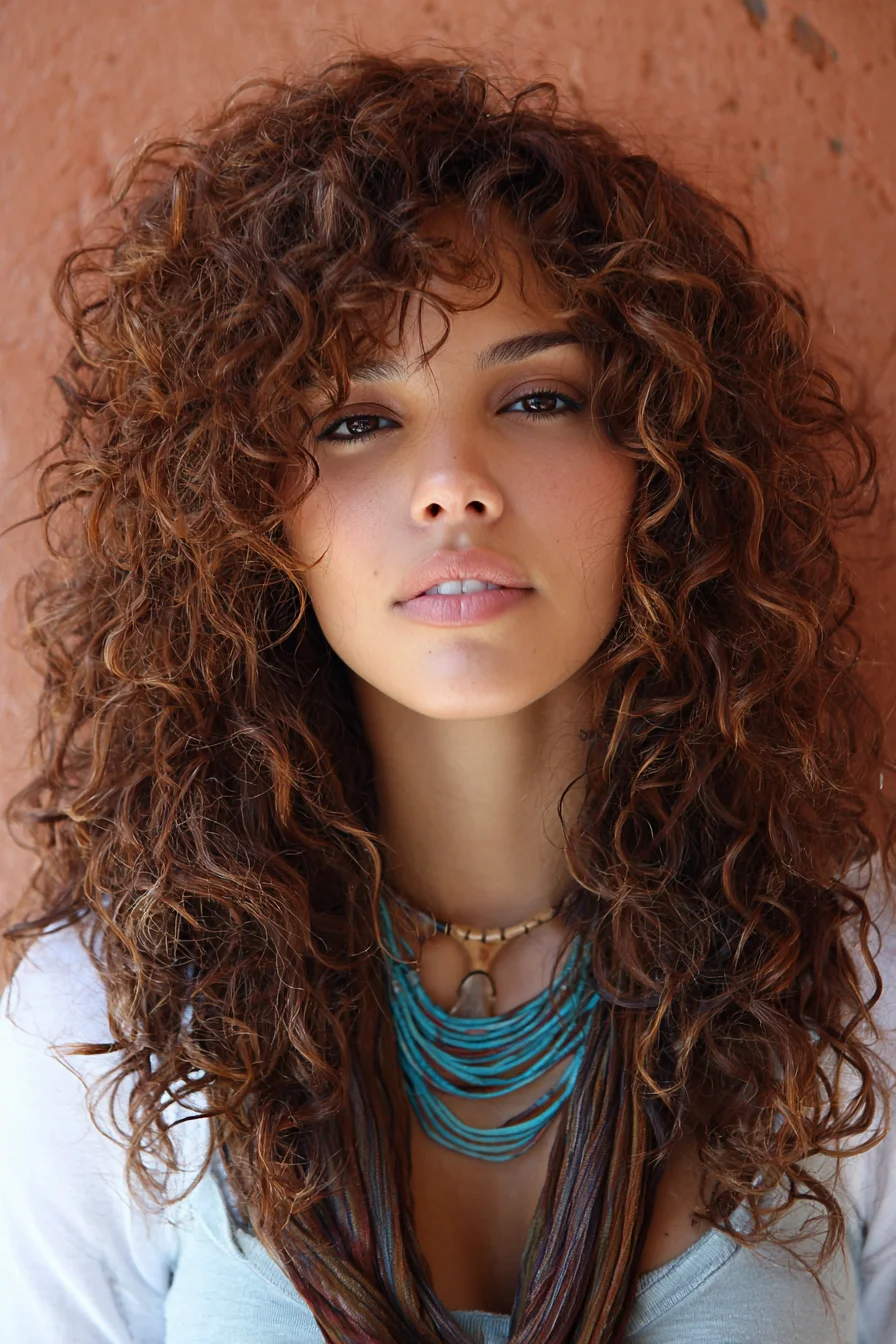 Layered Curly Cut with Curtain Bangs and Natural Volume