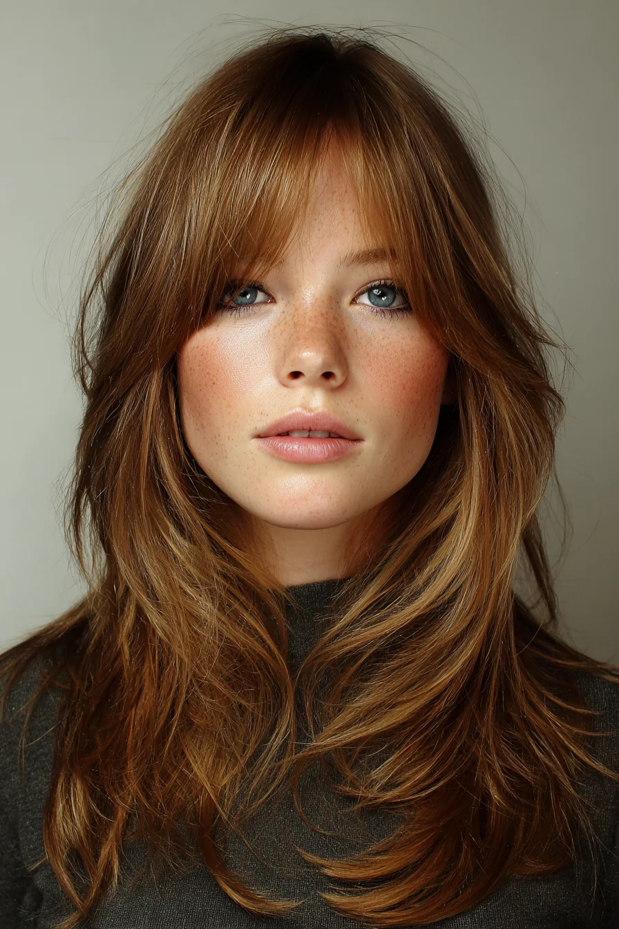 Layered Shag with Soft Curtain Bangs for Effortless Volume