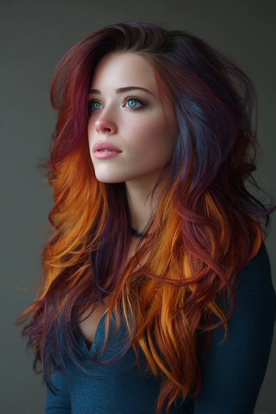 Layered Sunset Waves Orange and Plum Color Melt