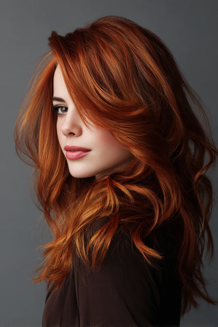 Layered Tousled Waves with Face-Framing Side Sweep