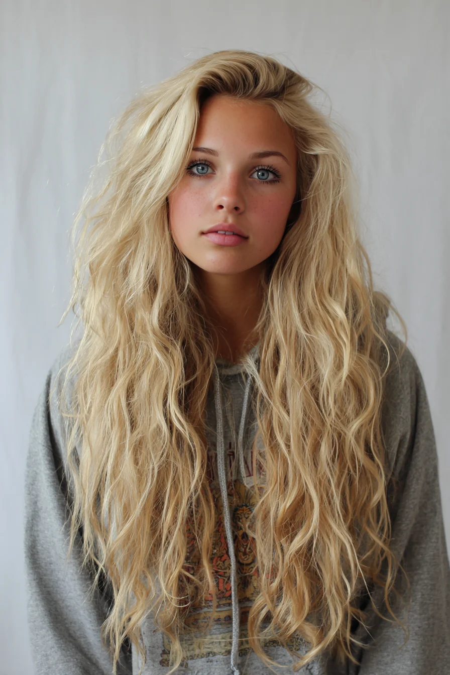 Long Beachy Waves with Natural Volume and Texture