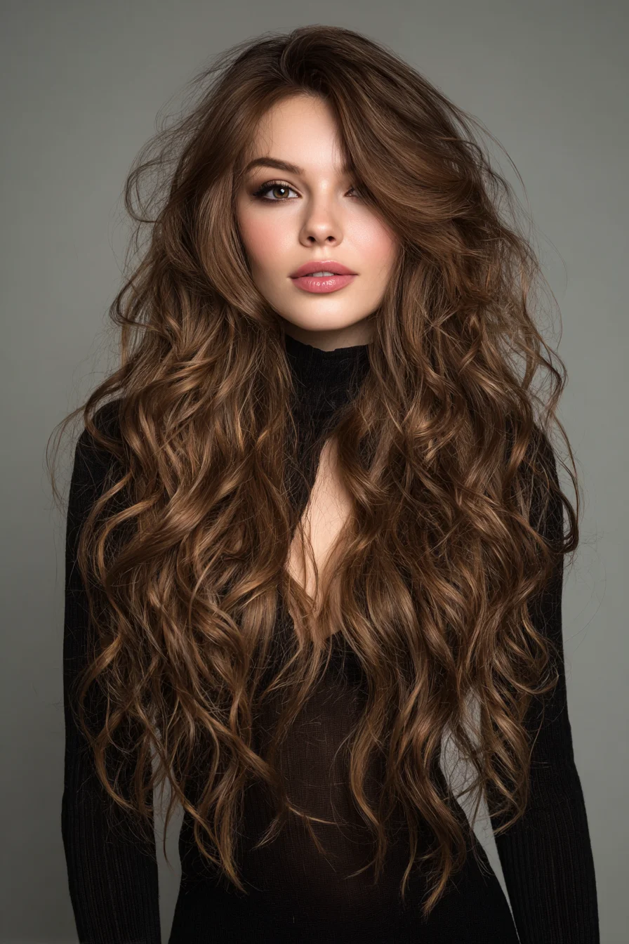 Long Beachy Waves with Root Volume and Face-Framing Layers