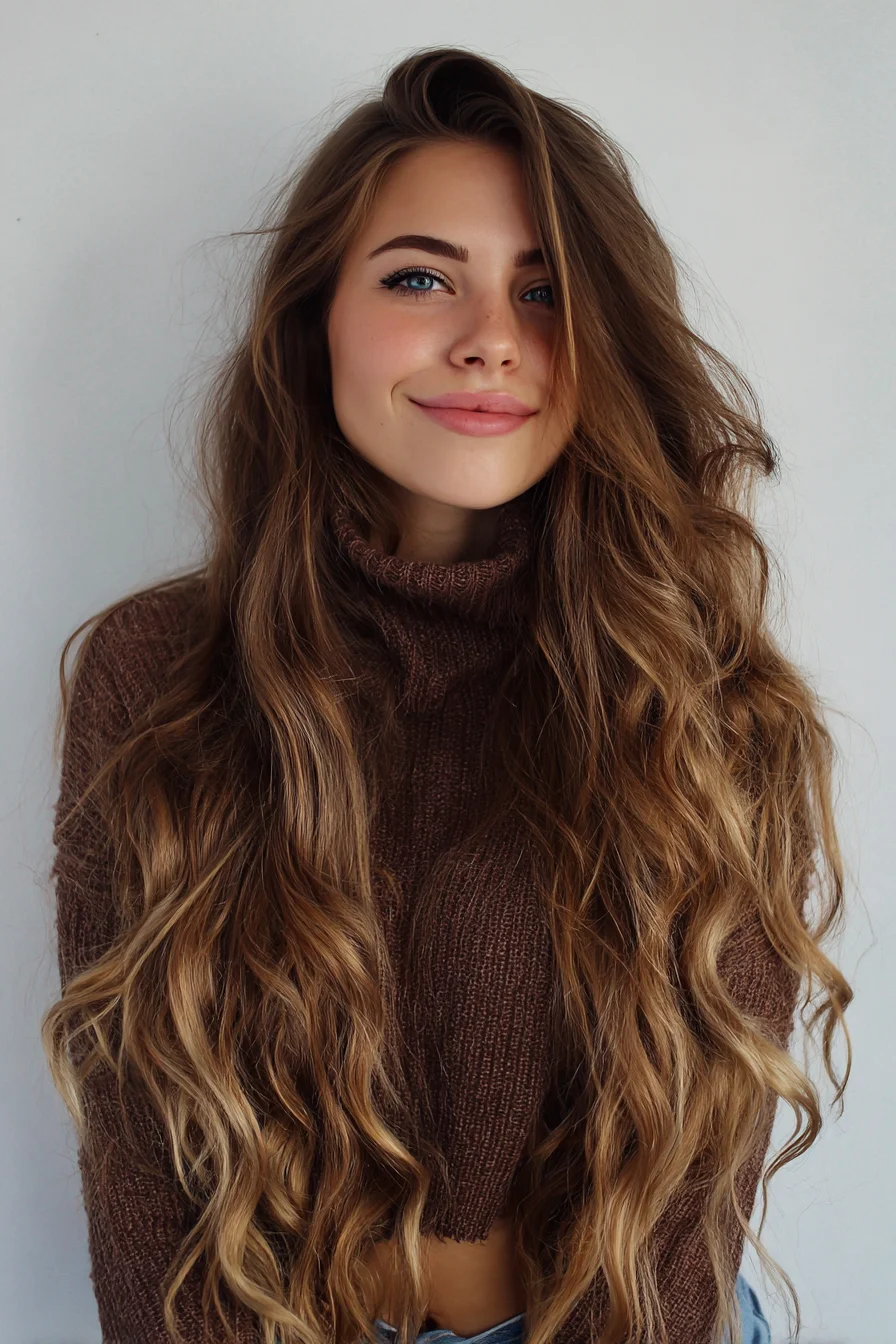 Long Beachy Waves with Side-Swept Curtain Fringe