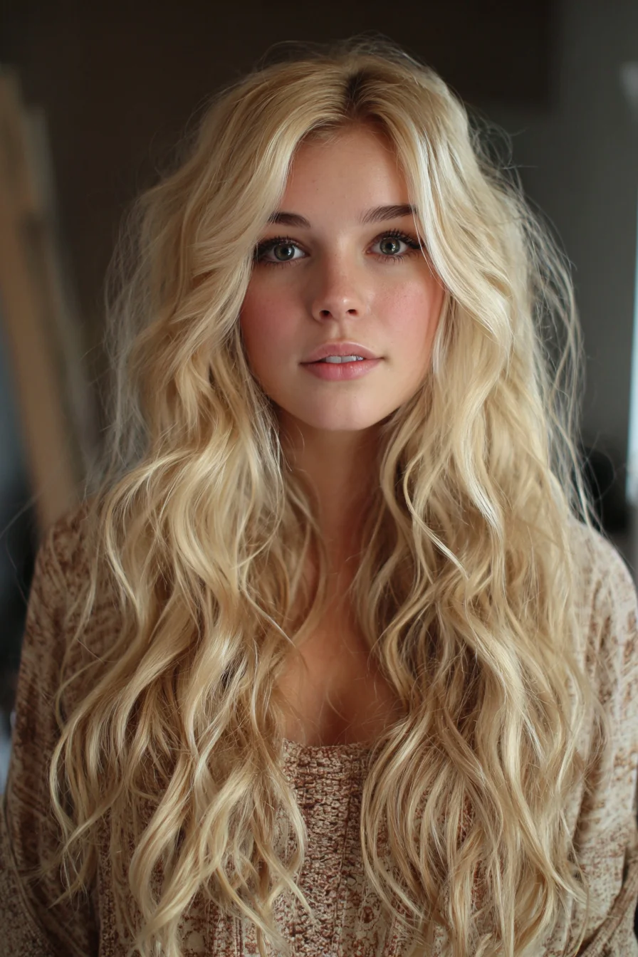 Long Beachy Waves with Soft Curtain Parting and Texture